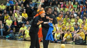 Ms. Jones and Mr. Davis gloat over their Dodgeball victory, 