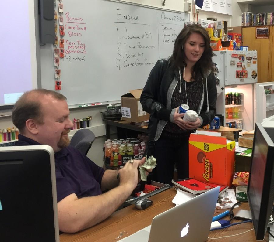 Scott Kniefel sells lunch to many students during lunch. 