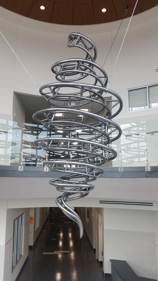 Steel artwork by Mark Gibian in the CTE wing at West. 