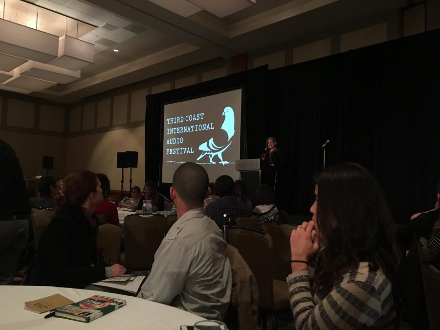 Attendees listen to a speaker at The Third Coast International Audio Festival in Chicago, IL on Nov. 11, 2016.