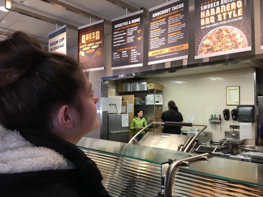 Dasia Tirapelli can hardly wait to order a burrito at Qdoba during her lunch break on Wednesday, Febuary 1st, 2017.