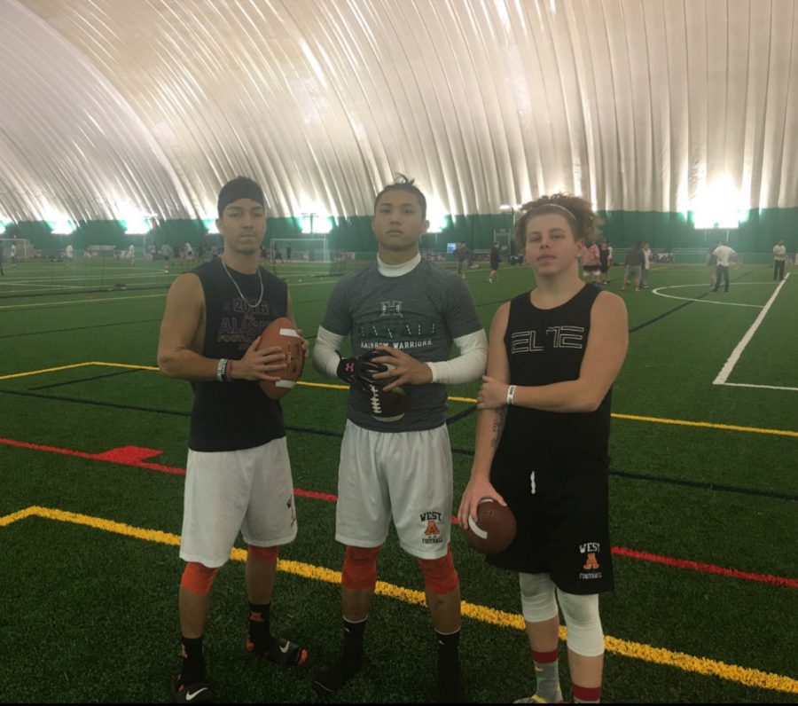 Bubba Mendoza, Dhar Montalbo and Koko Ortiz (left to right) playing flagfootball at The Dome on Janurary 25th to play flagfootball together 