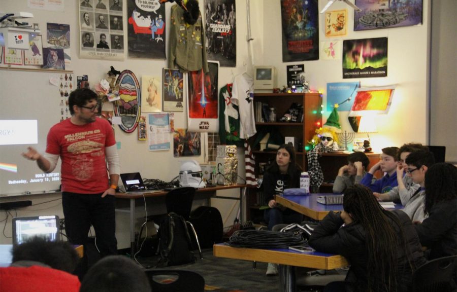 Mr. Davis addresses his third hour Production Technology students in his classroom on January 15, 2020.