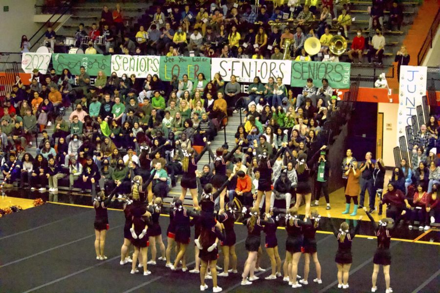 Cheerleaders perform during the pep assembly on September 8, 2022. 