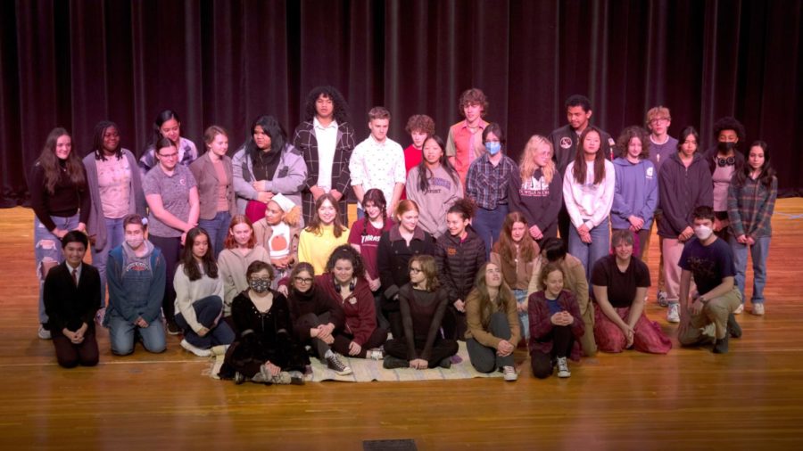 Competitors+for+the+Poetry+Out+Loud+2023+contest++gather+on+stage.+Photo+by+Xander+Rodgers.++